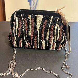 Made in India brown cream and black beaded Crossbody bag